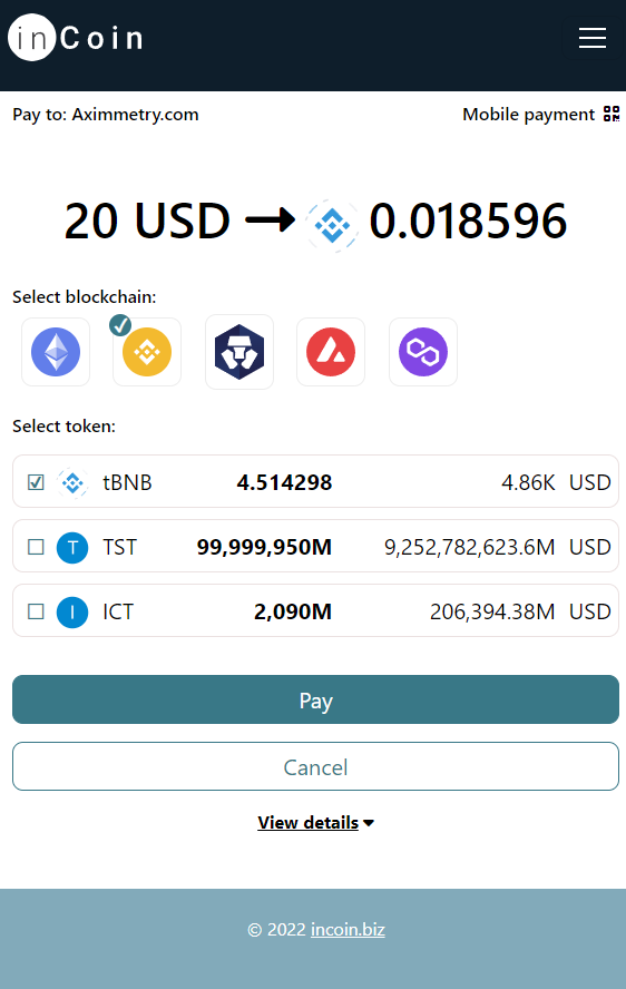inCoin payment